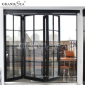 Aluminum black folding door with grill design inside double safety glass